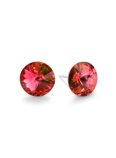 Seona Seona Ella 10mm Crystal Stud Earrings  – Hypoallergenic Stainless Steel Stud Earrings for Women, Elegant Crystal Rivoli Jewelry Earrings for Everyday and Special Occasions -  Padparadscha
